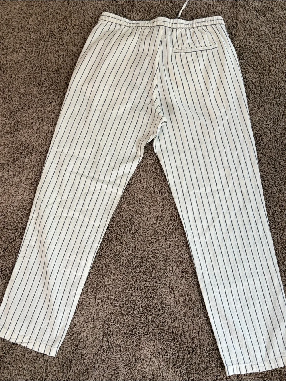 H&M Womens Sz S Stripe Linen Blend Trouser Pants Slacks Elastic Button Zip Front